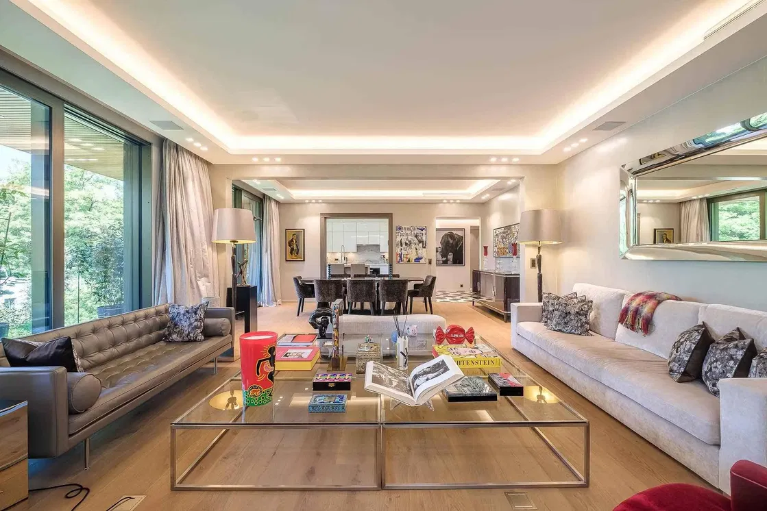 Kuchyně; kuchyňské spotřebiče, dřevěná podlaha, přirozené světlo, moderní styl