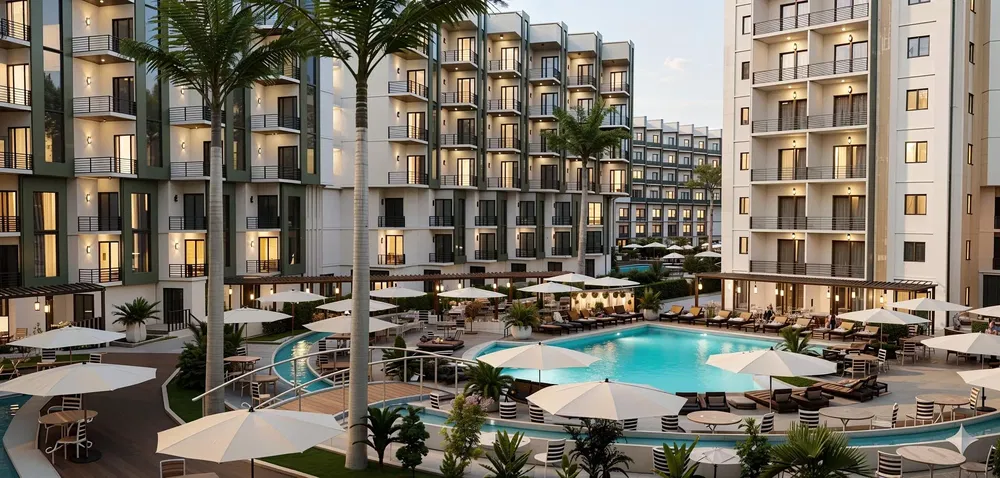 Kitchen; kitchen appliances, wood floor, natural light, modern style