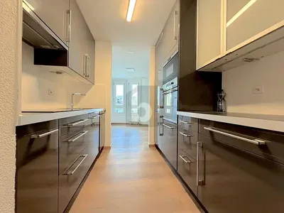 Cuisine; électroménager, parquet, lumière naturelle, style moderne