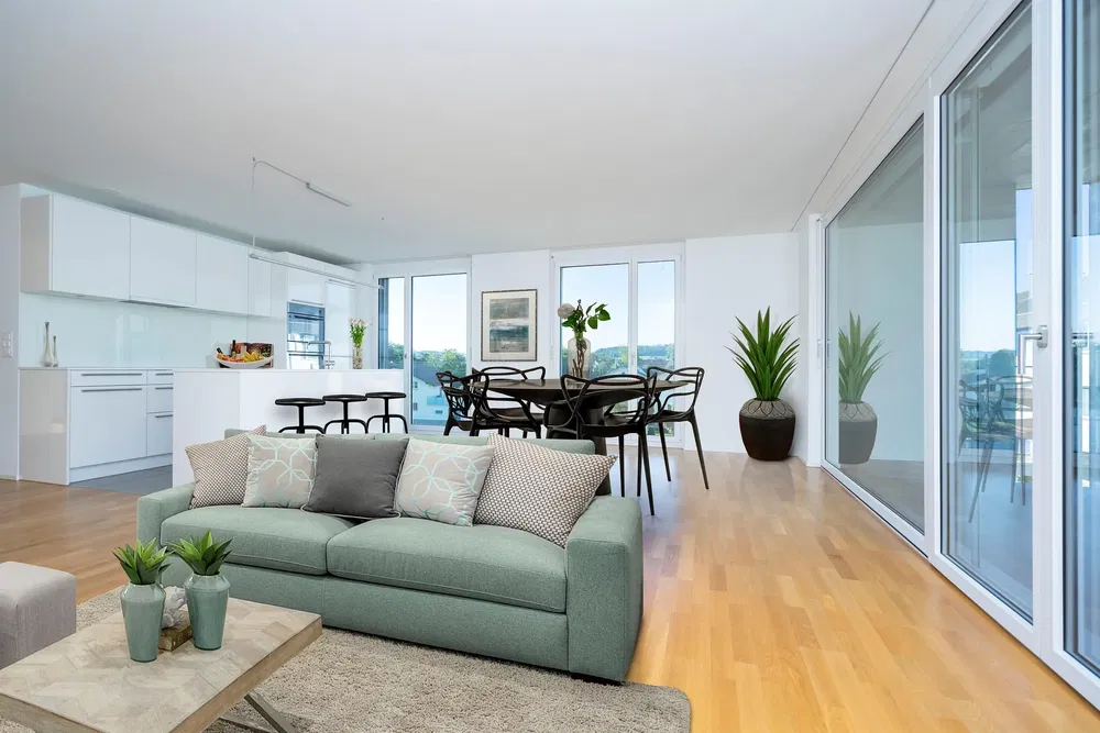 Kuhinja; kuhinjski aparati, pločice, prirodno svjetlo, moderni stil