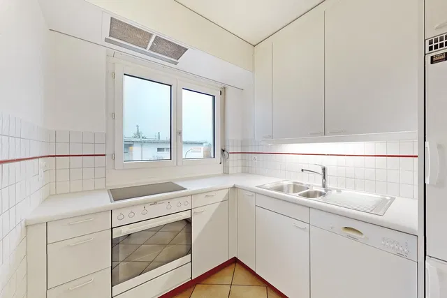 Keuken; keukenapparatuur, houten vloer, natuurlijk licht, moderne stijl