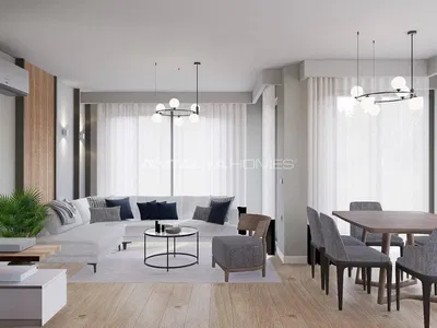 Σαλόνι; ξύλινο πάτωμα, φυσικό φως, μοντέρνο στυλ