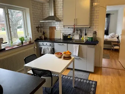 Cuisine; électroménager, parquet, lumière naturelle, style moderne