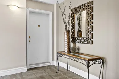 Kitchen; kitchen appliances, tile floor, natural light, modern style