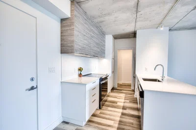 Cuisine; électroménager, parquet, lumière naturelle, style moderne