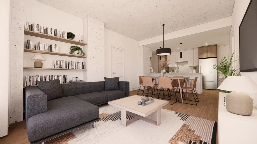 Küche; küchengeräte, holzboden, tageslicht, moderner stil