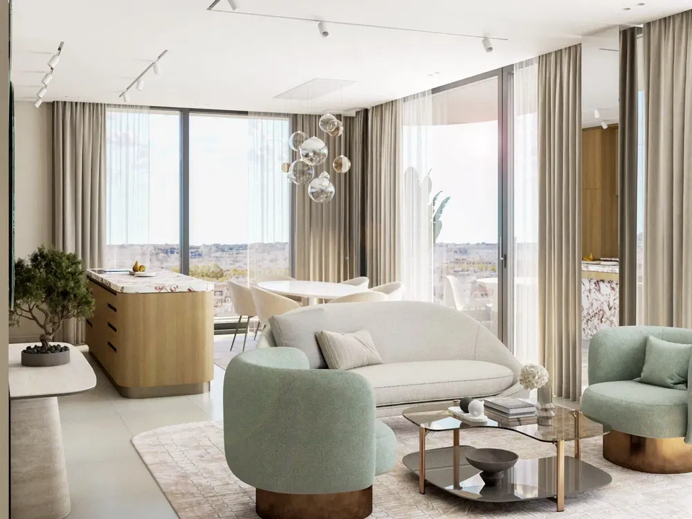 Kuchyně; kuchyňské spotřebiče, dřevěná podlaha, přirozené světlo, moderní styl