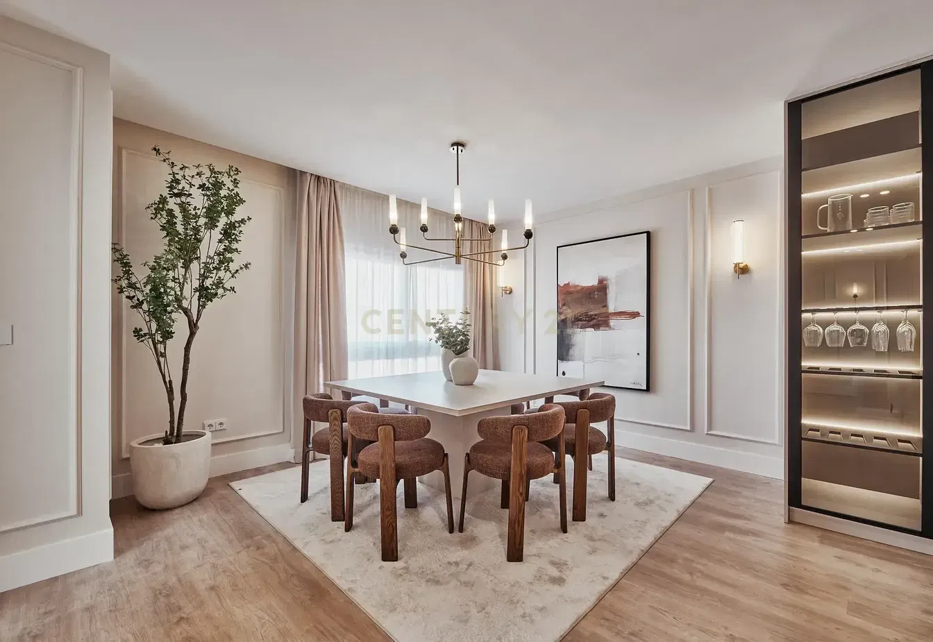 Kitchen; kitchen appliances, wood floor, natural light, modern style