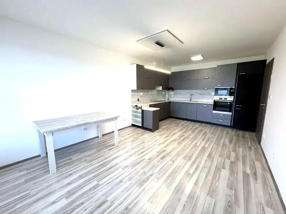 Kitchen; kitchen appliances, wood floor, natural light, modern style
