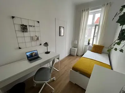 Kitchen; kitchen appliances, wood floor, natural light, modern style
