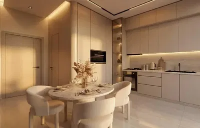 Kitchen; kitchen appliances, wood floor, natural light, modern style