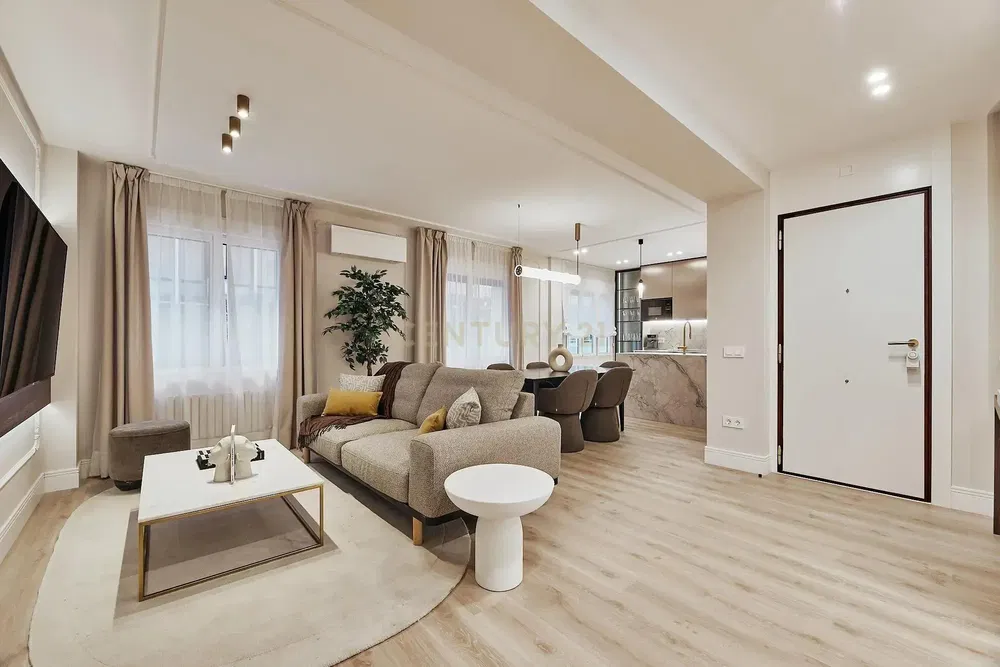 Kitchen; kitchen appliances, wood floor, natural light, modern style