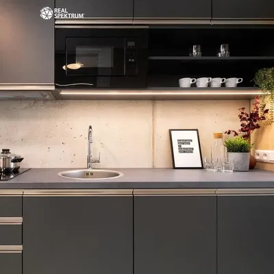 Кухня; кухненски уреди, дървен под, естествена светлина, модерен стил