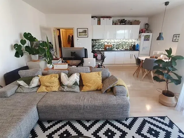 Woonkamer; houten vloer, natuurlijk licht, moderne stijl