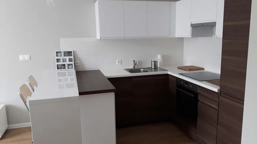 Кухиња; кухињски апарати, дрвени под, природно светло, модерни стил