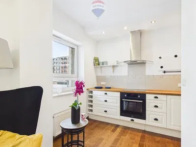 Kuhinja; kuhinjski aparati, drveni pod, prirodno svjetlo, moderni stil