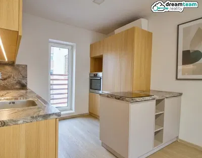 Kuchyně; kuchyňské spotřebiče, dřevěná podlaha, přirozené světlo, moderní styl