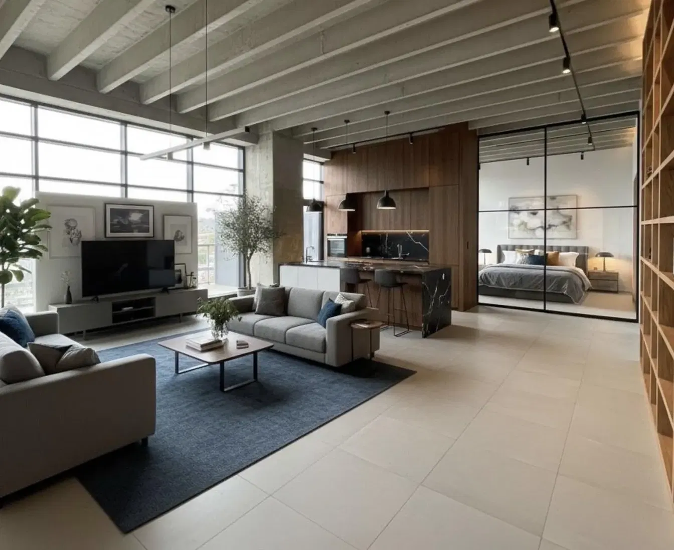 Кухня; кухненски уреди, дървен под, естествена светлина, модерен стил