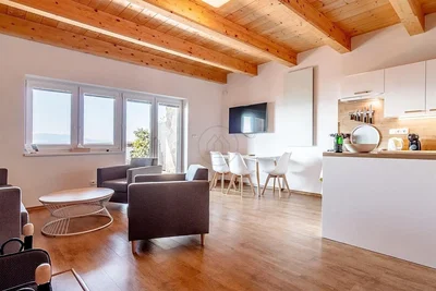 Kitchen; kitchen appliances, wood floor, natural light, modern style