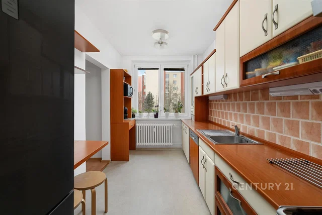 Kitchen; kitchen appliances, wood floor, natural light, modern style
