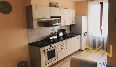 Kitchen; kitchen appliances, wood floor, natural light, modern style