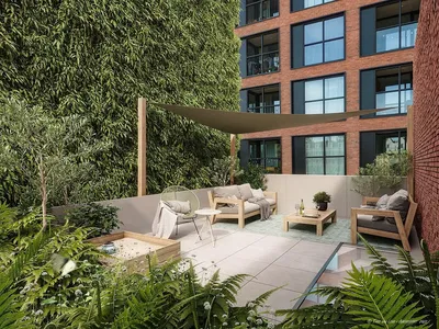 Kitchen; kitchen appliances, wood floor, natural light, modern style