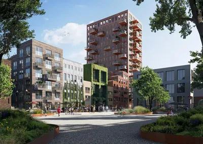 Kitchen; kitchen appliances, wood floor, natural light, modern style