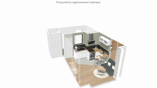 Cuisine; électroménager, parquet, lumière naturelle, style moderne