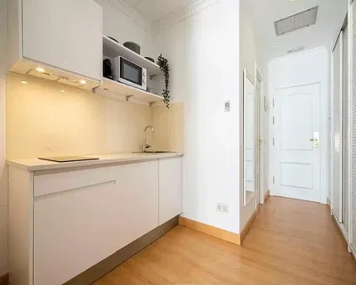 Cuisine; électroménager, parquet, lumière naturelle, style moderne