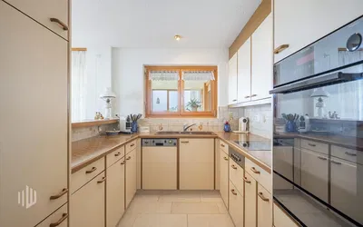 Cucina; elettrodomestici, pavimento in legno, luce naturale, stile moderno