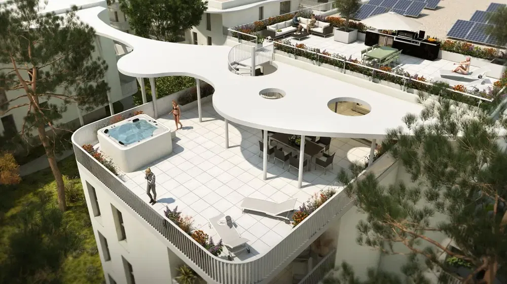 Keuken; keukenapparatuur, houten vloer, natuurlijk licht, moderne stijl