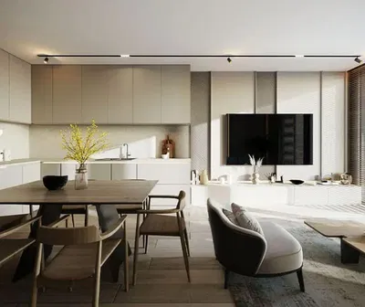 Cuisine; électroménager, parquet, lumière naturelle, style moderne