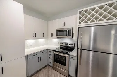 Cuisine; électroménager, parquet, lumière naturelle, style moderne