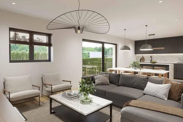 Küche; küchengeräte, holzboden, tageslicht, moderner stil