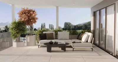 Keuken; keukenapparatuur, houten vloer, natuurlijk licht, moderne stijl