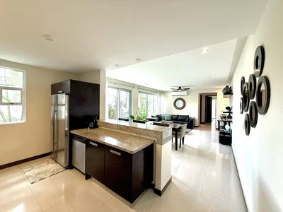 Cuisine; électroménager, parquet, lumière naturelle, style moderne