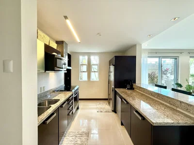 Cuisine; électroménager, parquet, lumière naturelle, style moderne