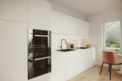 Cuisine; électroménager, parquet, lumière naturelle, style moderne