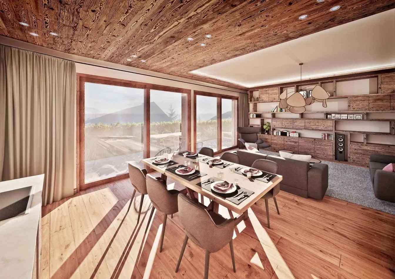 Salon; parquet, lumière naturelle, style moderne