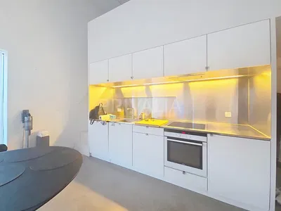 Keuken; keukenapparatuur, houten vloer, natuurlijk licht, moderne stijl
