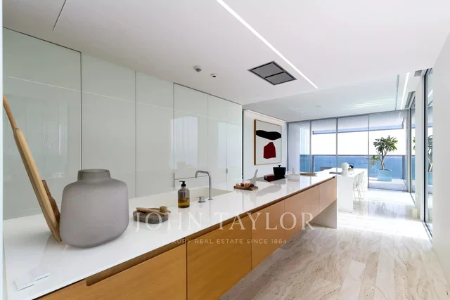 Kitchen; kitchen appliances, tile floor, natural light, modern style