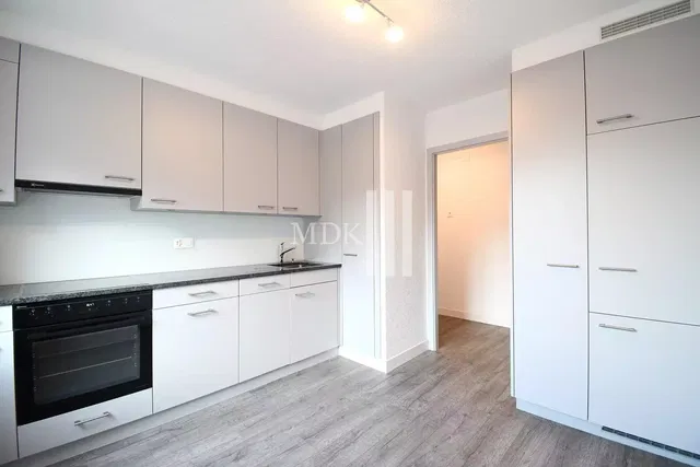 Keuken; keukenapparatuur, houten vloer, natuurlijk licht, moderne stijl