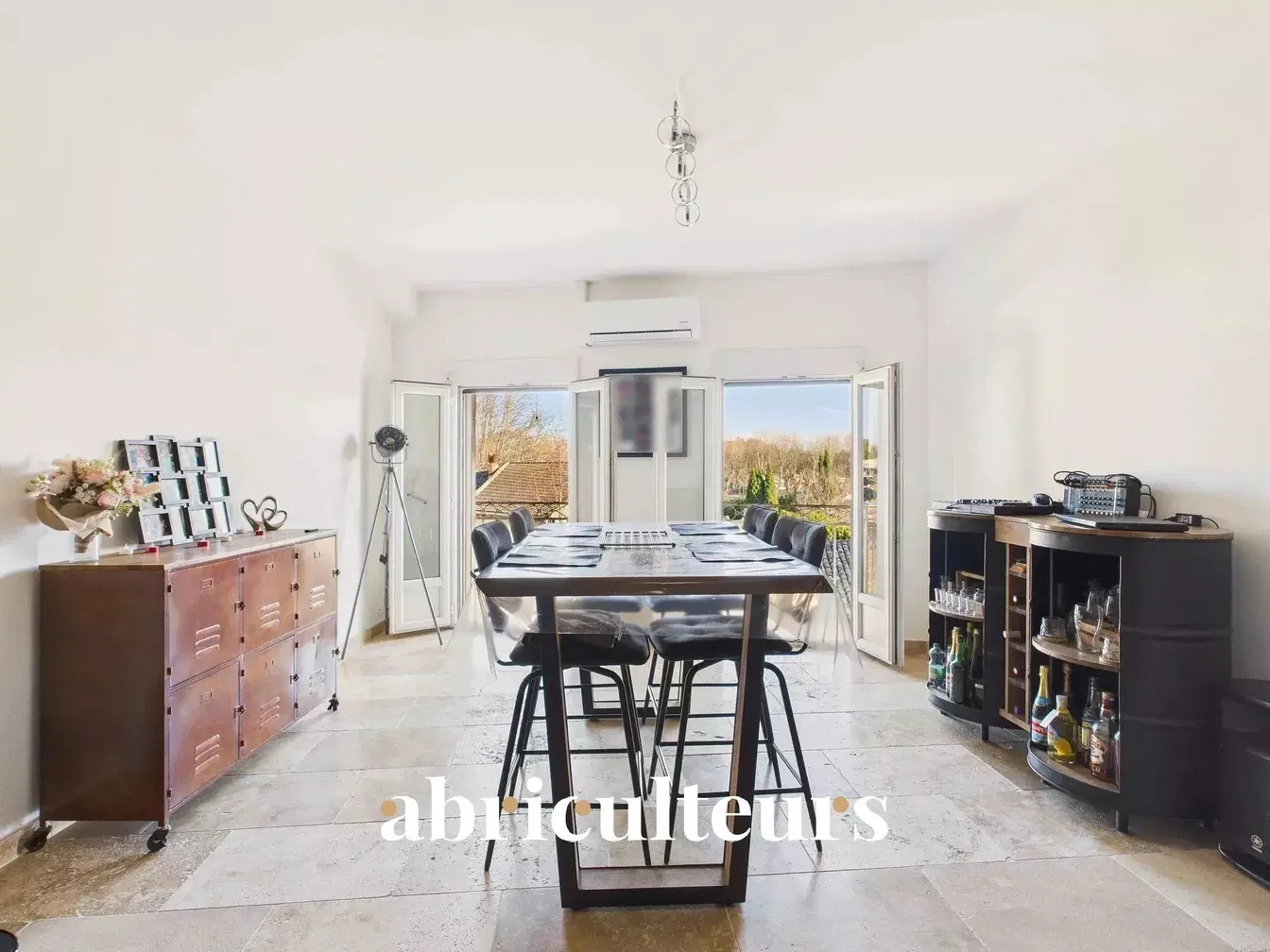 Kitchen; kitchen appliances, wood floor, natural light, modern style