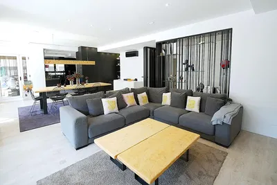 Kitchen; kitchen appliances, wood floor, natural light, modern style