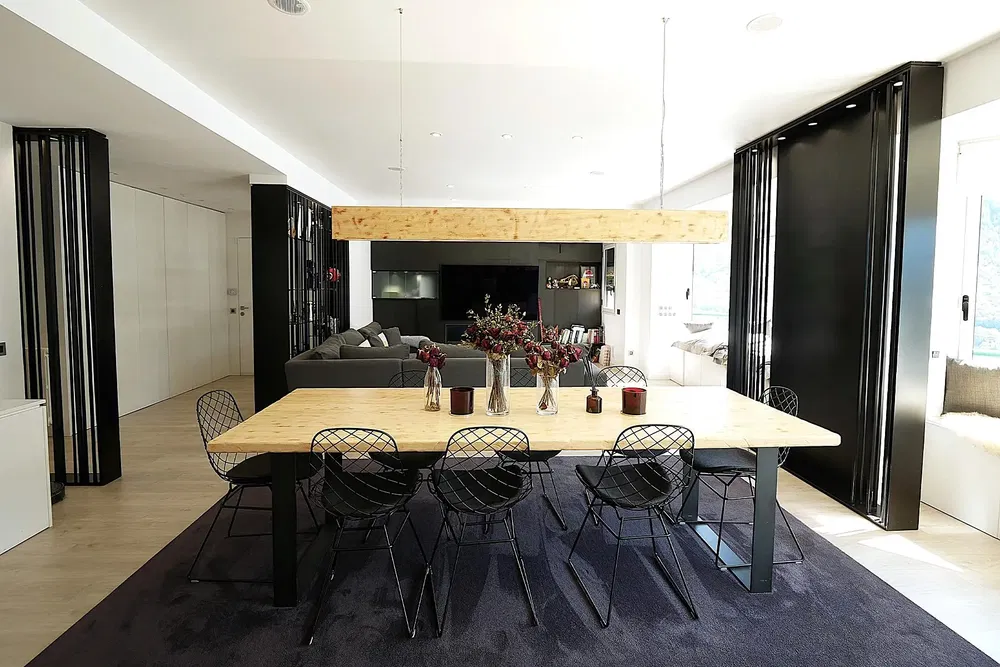 Kitchen; kitchen appliances, wood floor, natural light, modern style