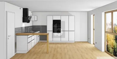 Küche; küchengeräte, holzboden, tageslicht, moderner stil