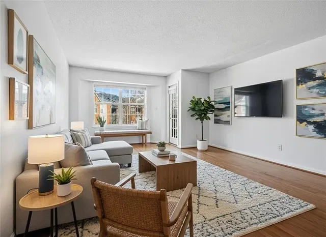 Kitchen; kitchen appliances, wood floor, natural light, modern style