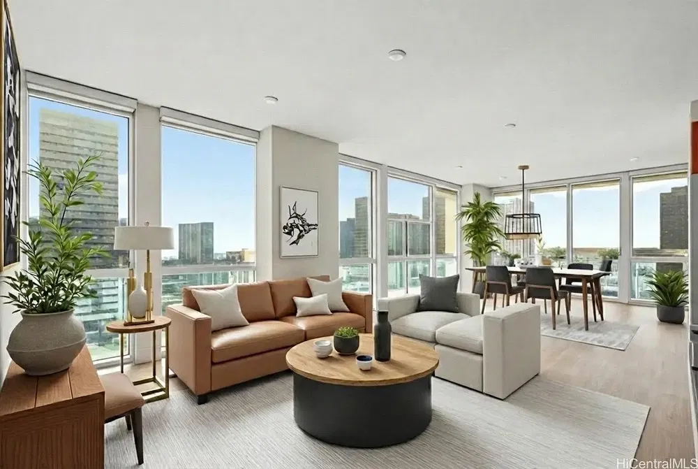 Dnevni boravak; drveni pod, prirodna svjetlost, moderan stil