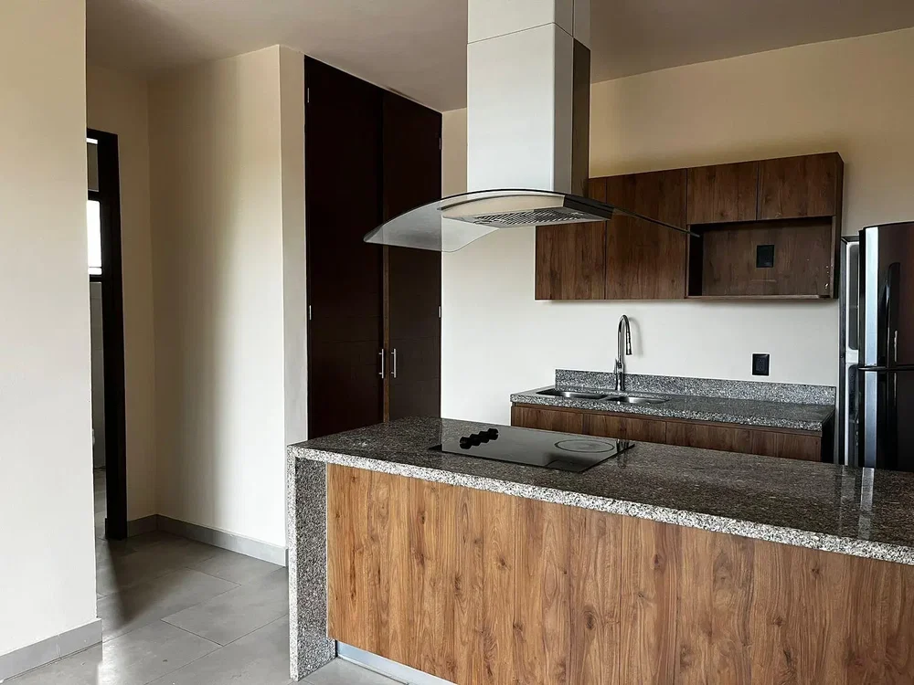 Keuken; keukenapparatuur, houten vloer, natuurlijk licht, moderne stijl