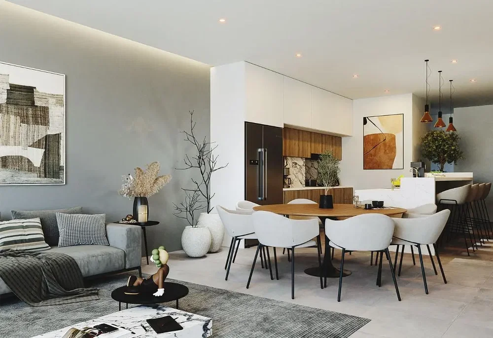 Küche; küchengeräte, holzboden, tageslicht, moderner stil
